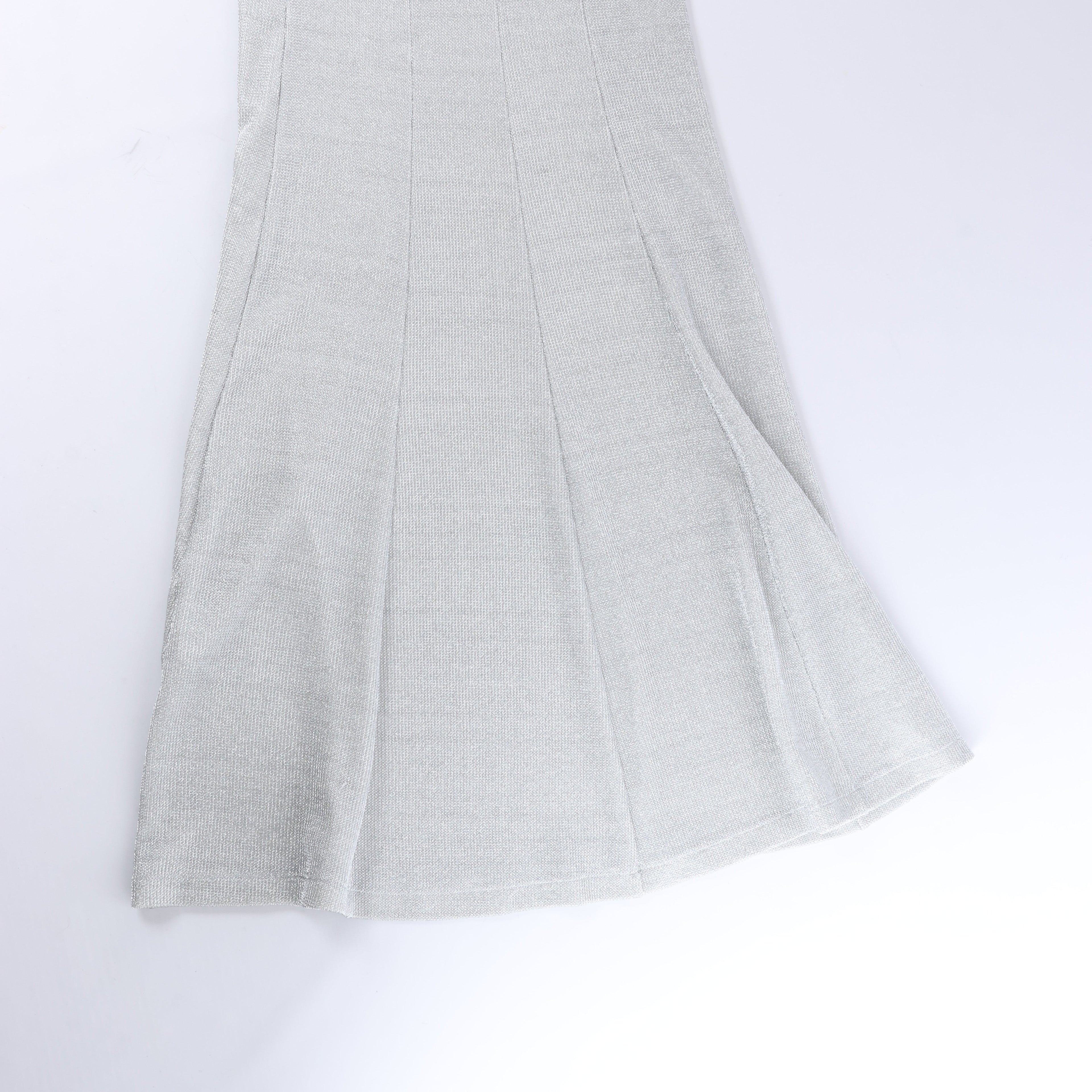 Just Cavalli Lamé Jersey Metal Embellished Cowl Neck Maxi Dress in Metallic Silver, Size 40 IT