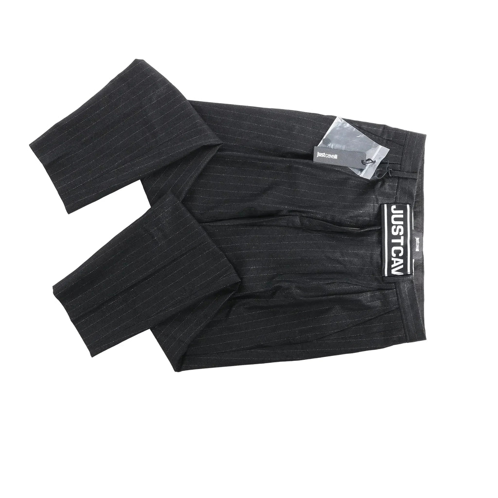 Just Cavalli Stripped Wool Trousers in Black, Size 46 IT