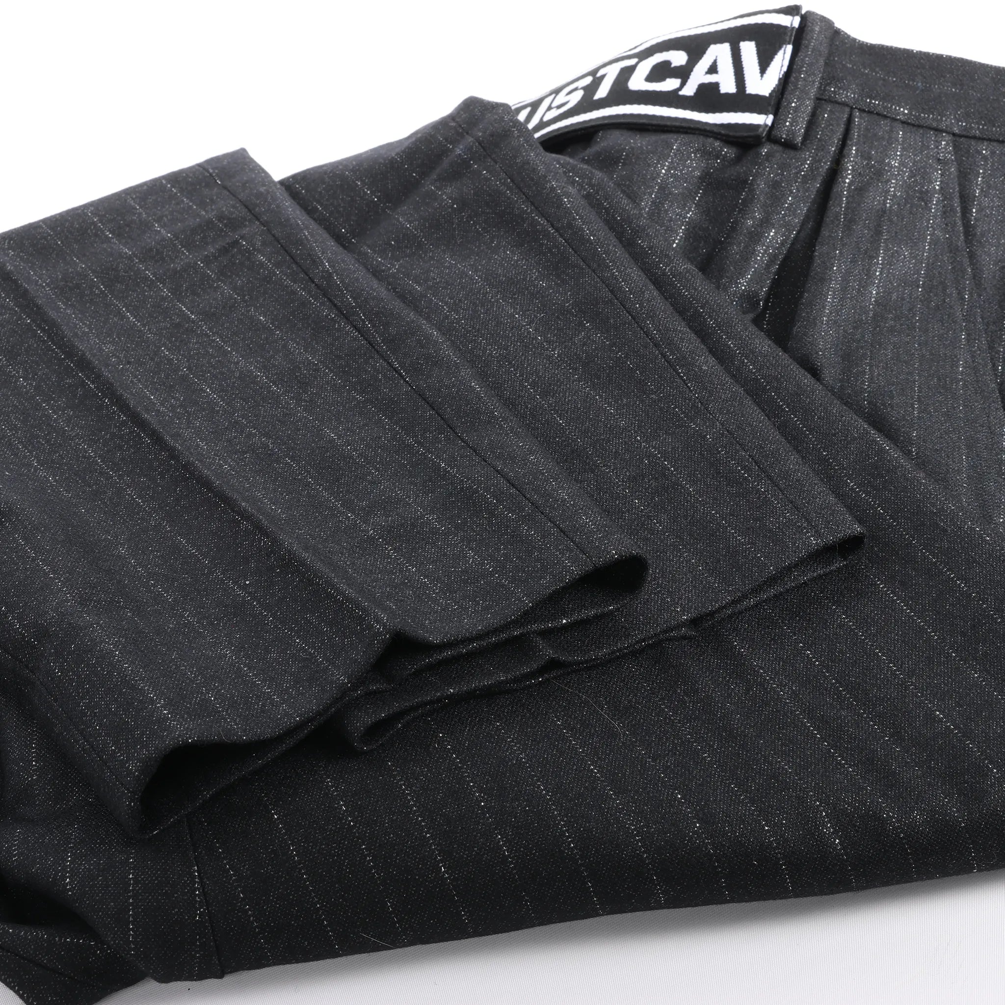 Just Cavalli Stripped Wool Trousers in Black, Size 46 IT