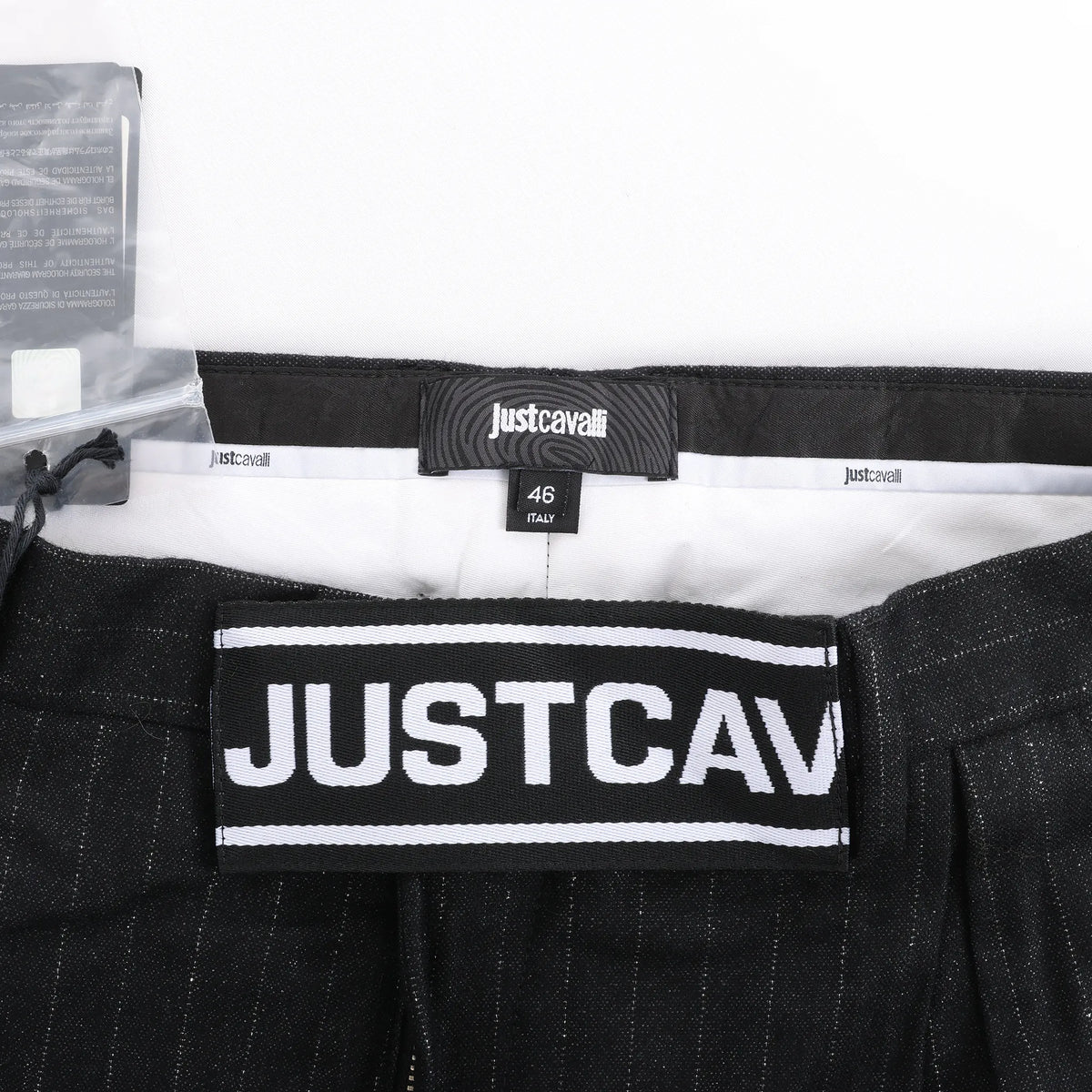 Just Cavalli Stripped Wool Trousers in Black, Size 46 IT