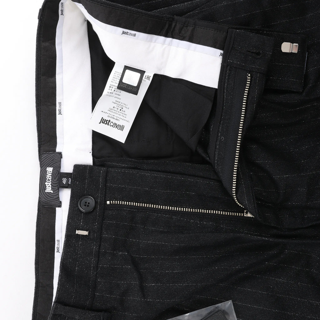 Just Cavalli Stripped Wool Trousers in Black, Size 46 IT