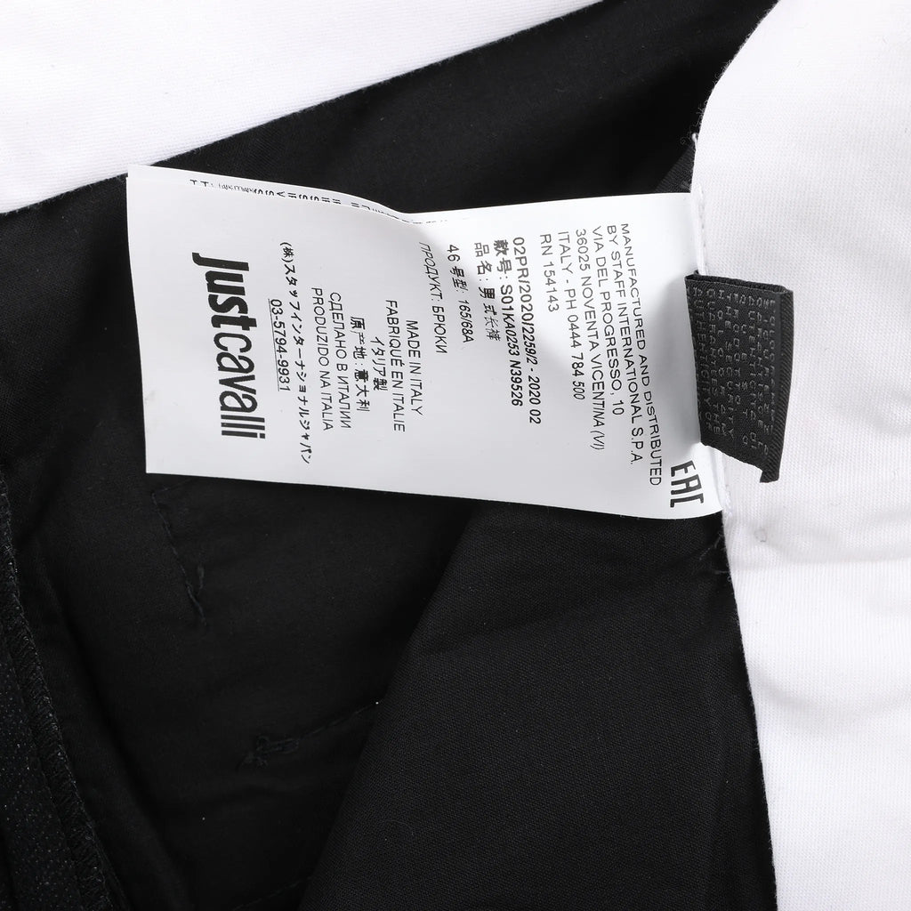 Just Cavalli Stripped Wool Trousers in Black, Size 46 IT