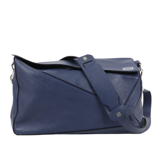 Grand sac à main double usage en cuir Puzzle LOEWE bleu marine