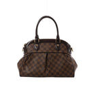Louis Vuitton Trevi PM brown Damier Ebene canvas bag with dark leather top handles, pleated front, zip closure and gold-tone hardware.