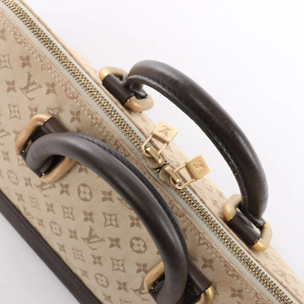 Louis Vuitton Alma Long Mini Lin Handbag in Beige x Brown