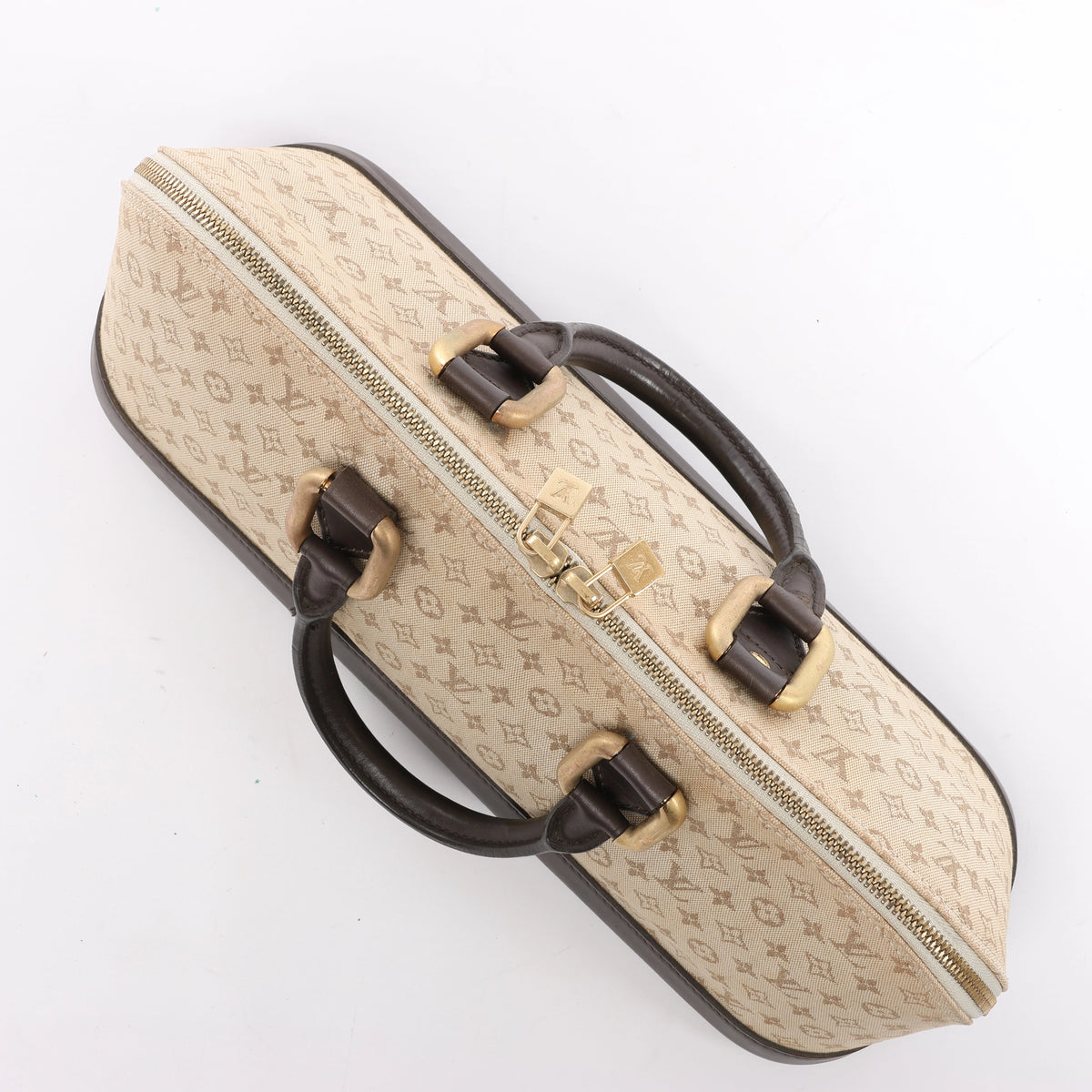 Louis Vuitton Alma Long Mini Lin Handbag in Beige x Brown