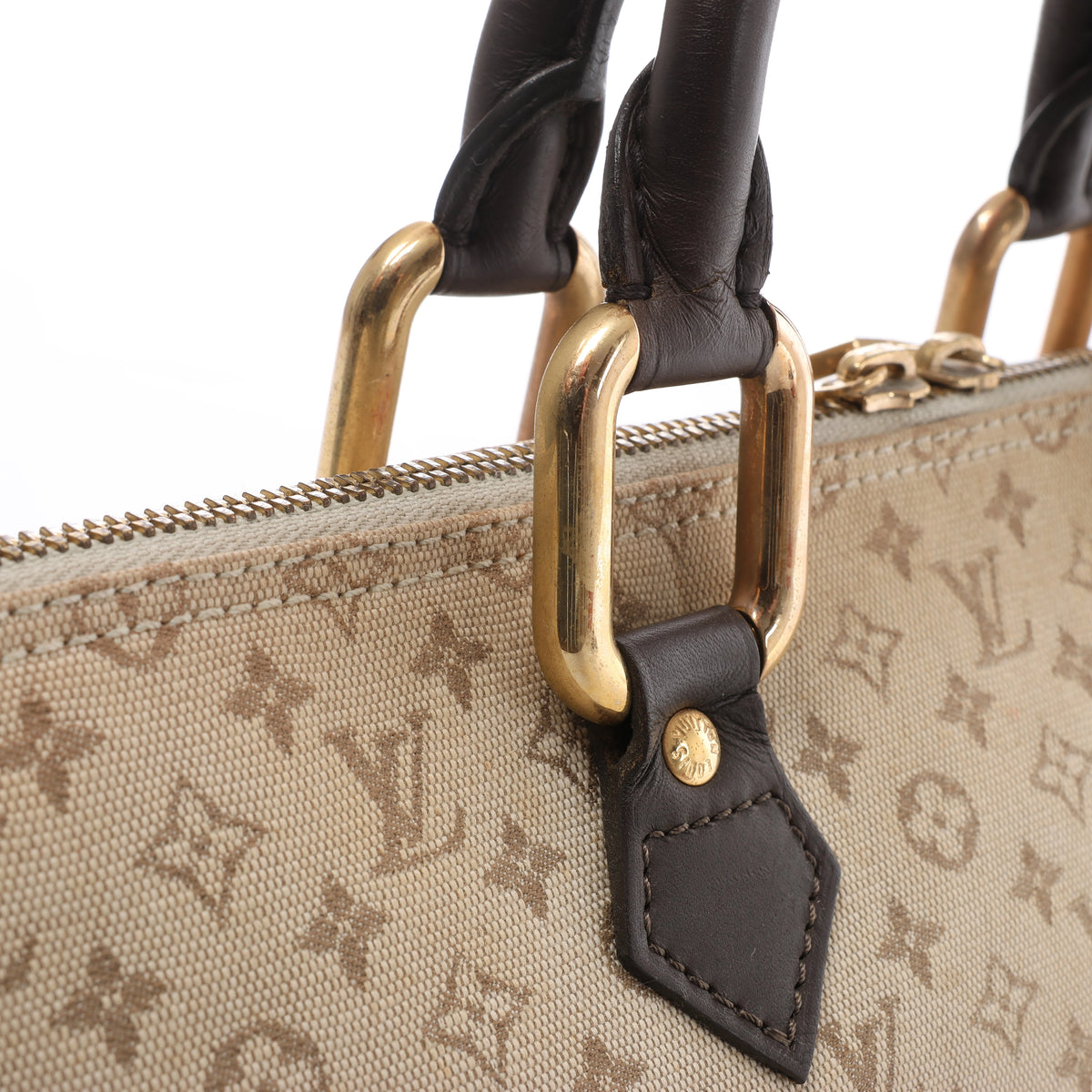 Louis Vuitton Alma Long Mini Lin Handbag in Beige x Brown