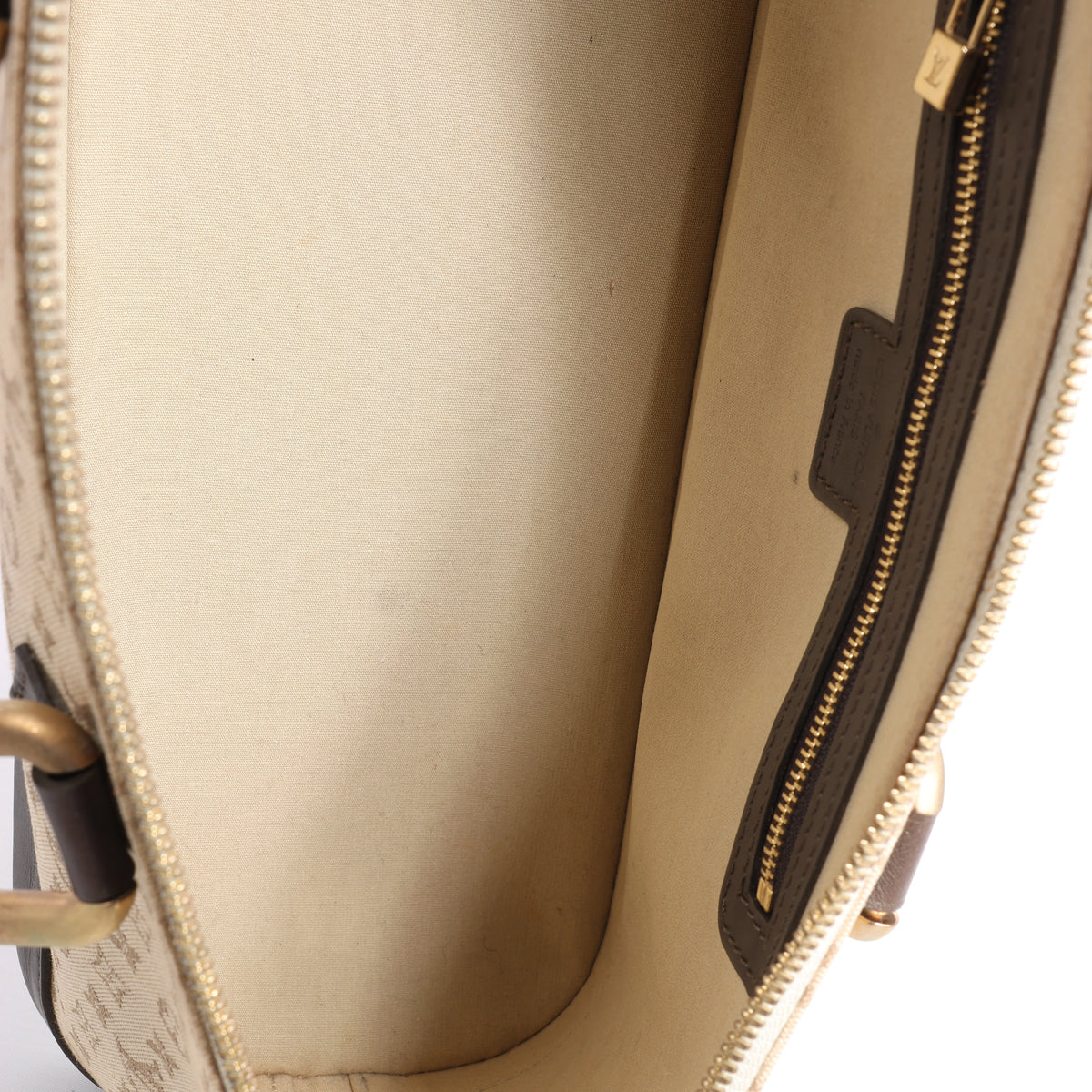 Louis Vuitton Alma Long Mini Lin Handbag in Beige x Brown