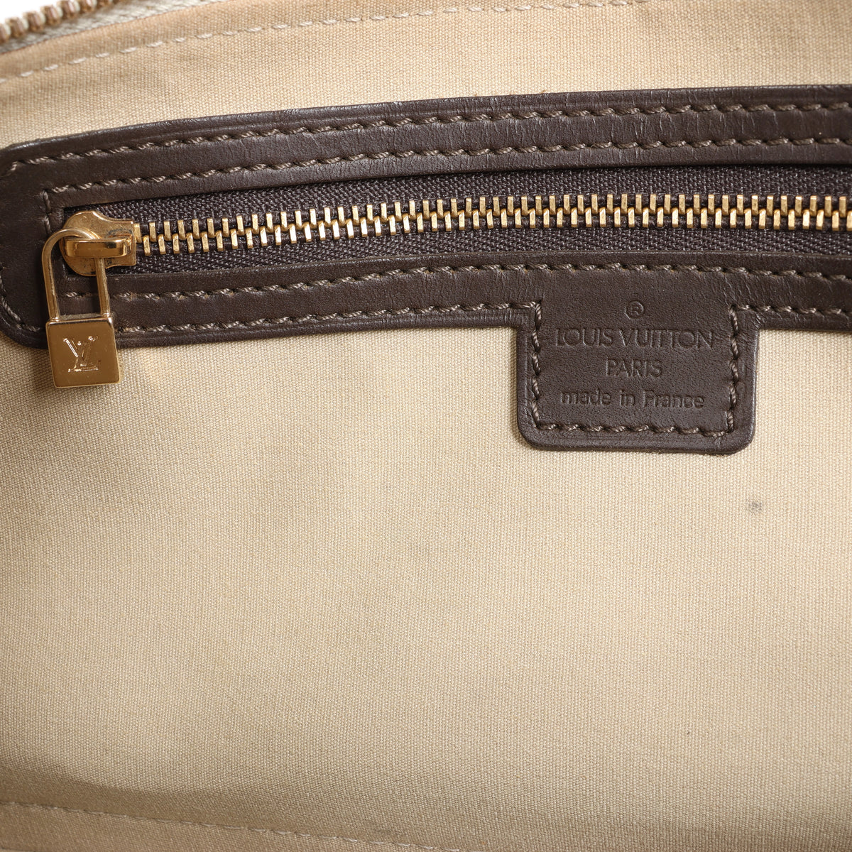 Louis Vuitton Alma Long Mini Lin Handbag in Beige x Brown
