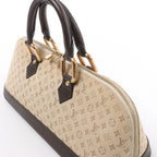 Louis Vuitton Alma Long Mini Lin Handbag in Beige x Brown