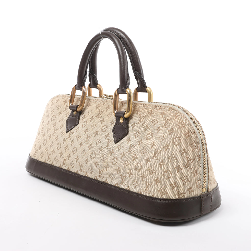 Louis Vuitton Alma Long Mini Lin Handbag in Beige x Brown