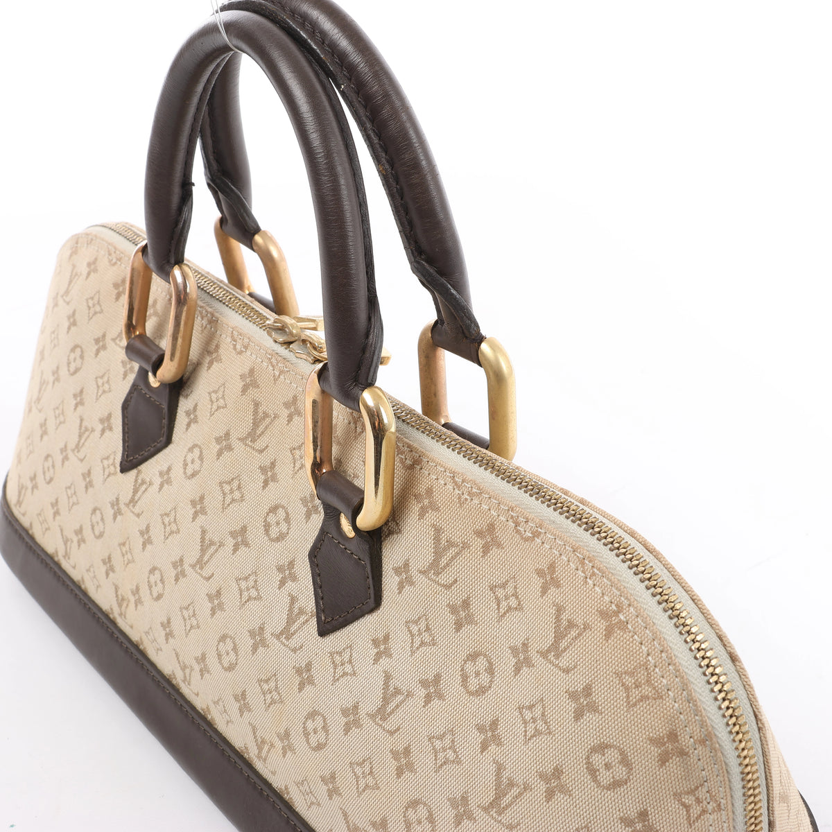 Louis Vuitton Alma Long Mini Lin Handbag in Beige x Brown