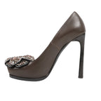 Lanvin Paris Platform Leather Jewel Embellished Heels in  Gray Size 37.5