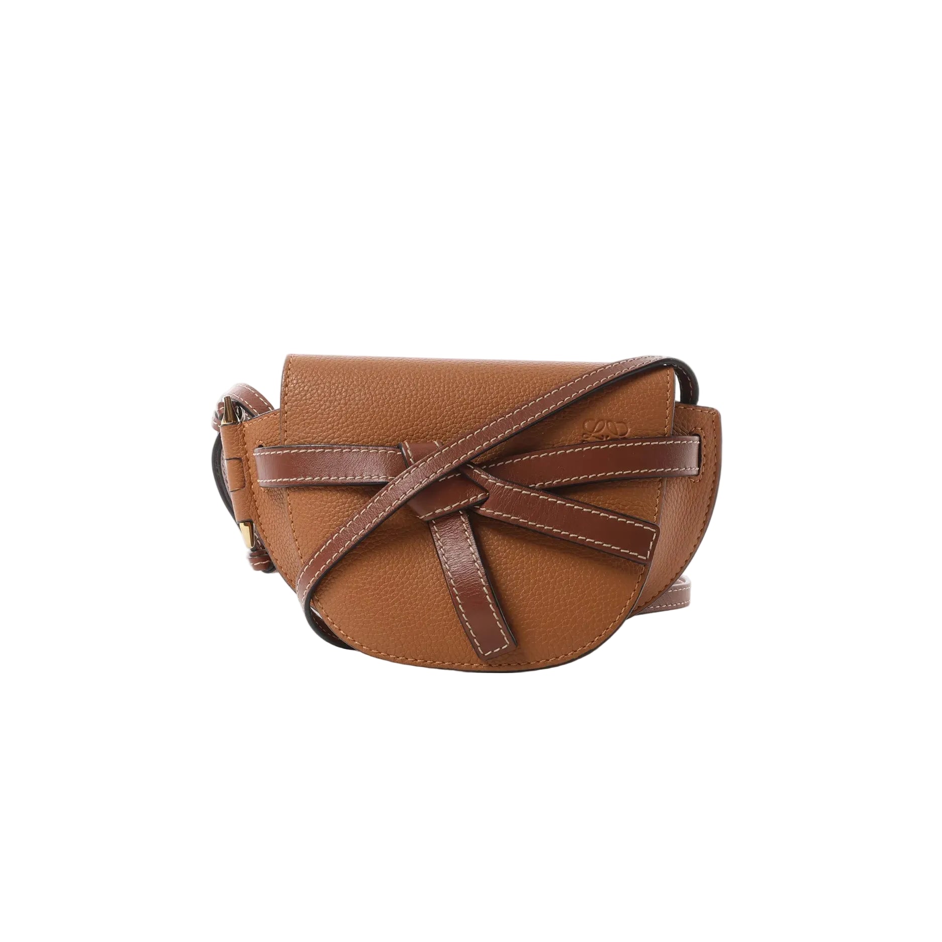 Brown Loewe Gate Small crossbody bag in grained leather with front knotted strap detail and adjustable shoulder strap