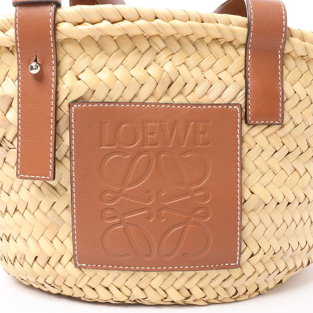 LOEWE Anagram Basket Small Raffia x Leather Handbag in Beige x Brown
