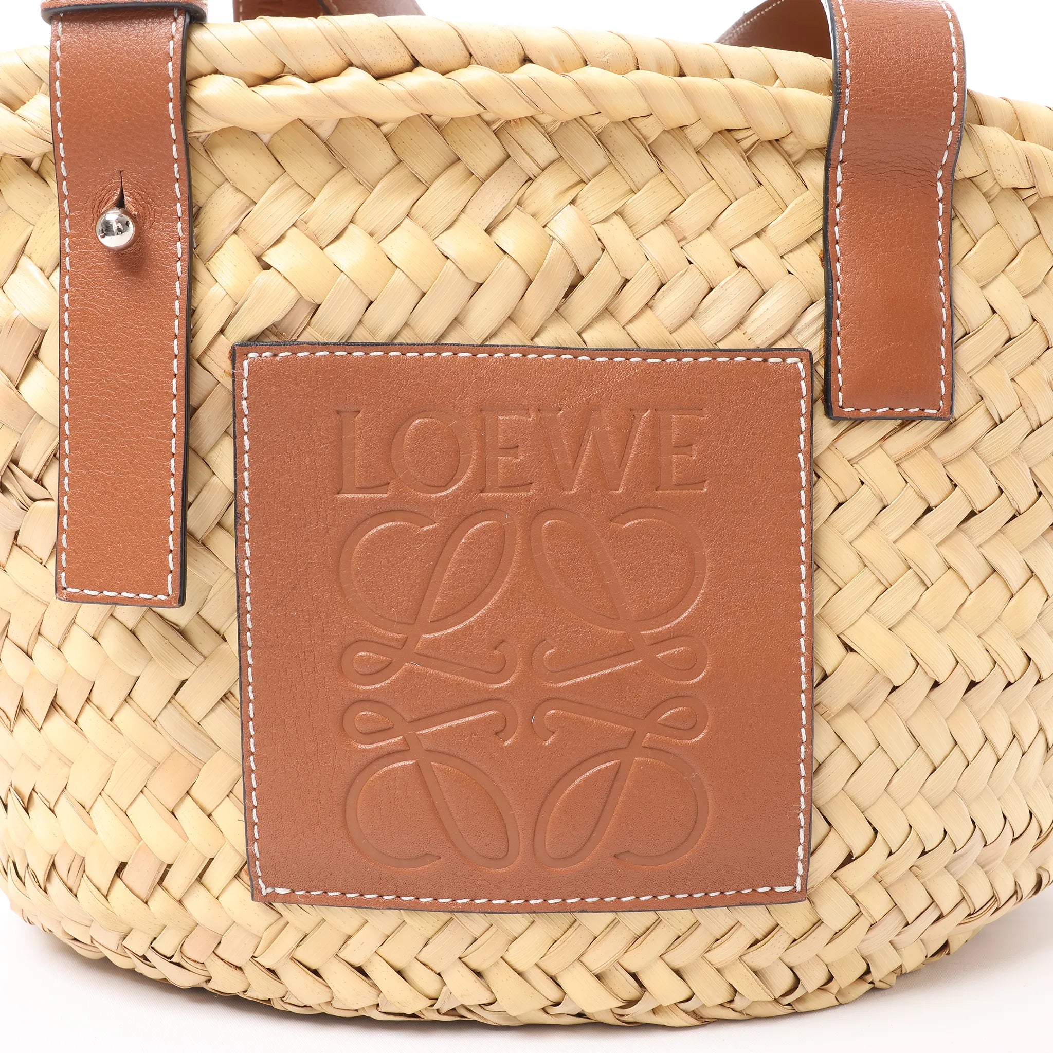 LOEWE Anagram Basket Small Raffia x Leather Handbag in Beige x Brown