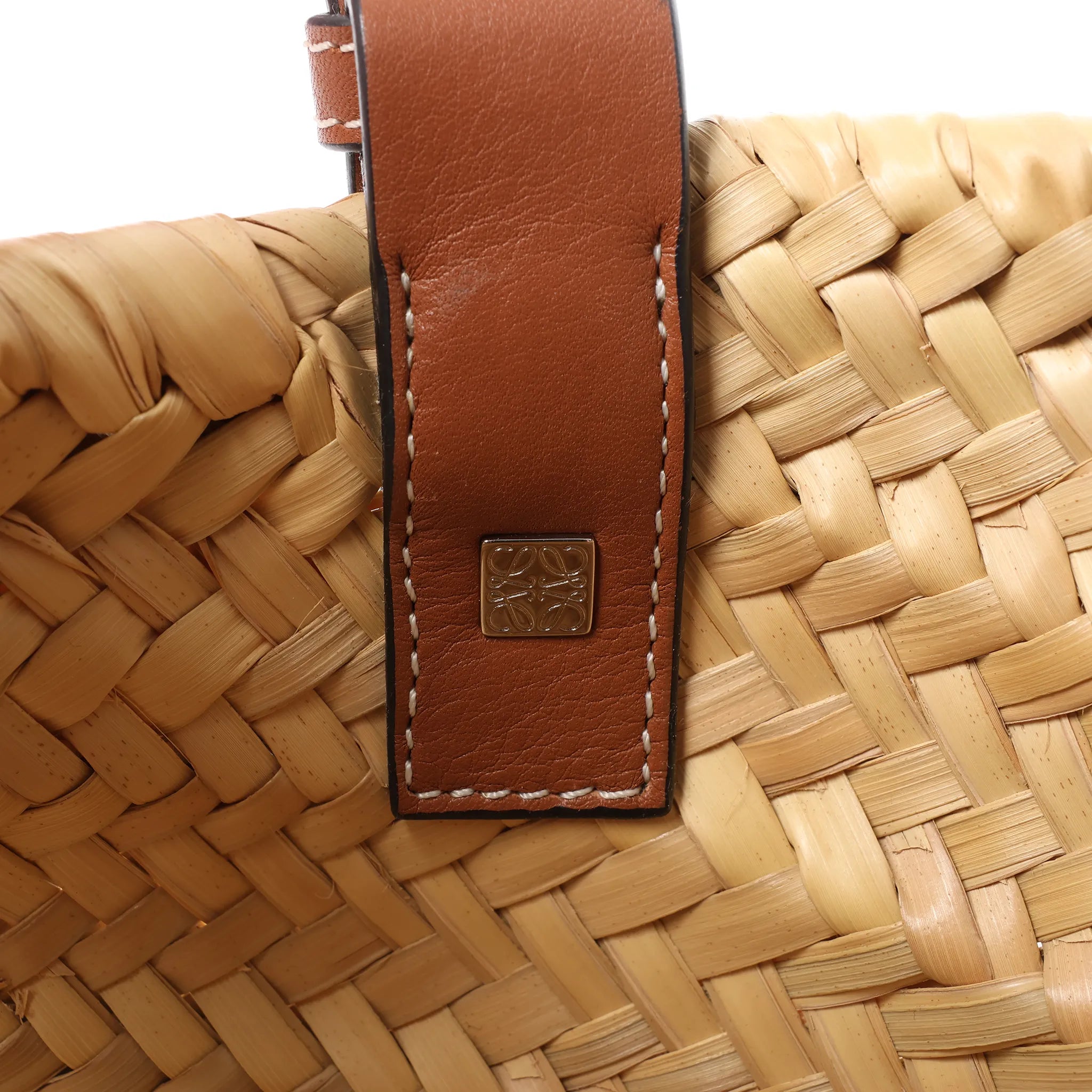LOEWE Anagram Basket Small Raffia x Leather Handbag in Beige x Brown