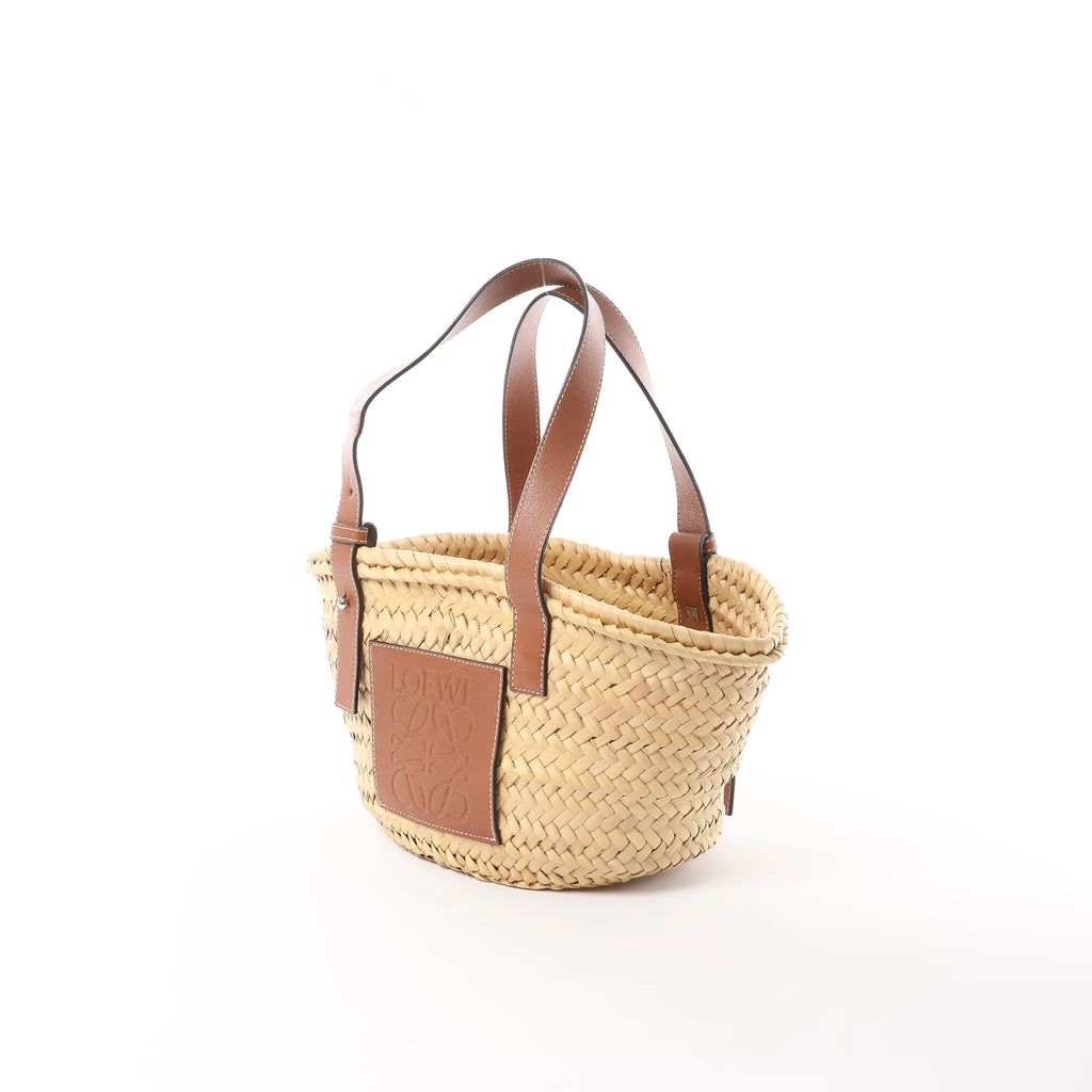 LOEWE Anagram Basket Small Raffia x Leather Handbag in Beige x Brown