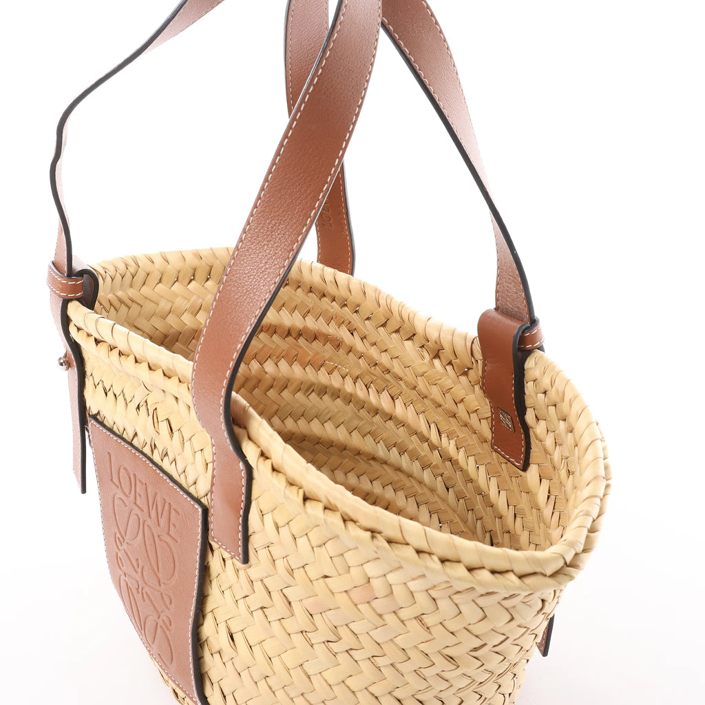 LOEWE Anagram Basket Small Raffia x Leather Handbag in Beige x Brown