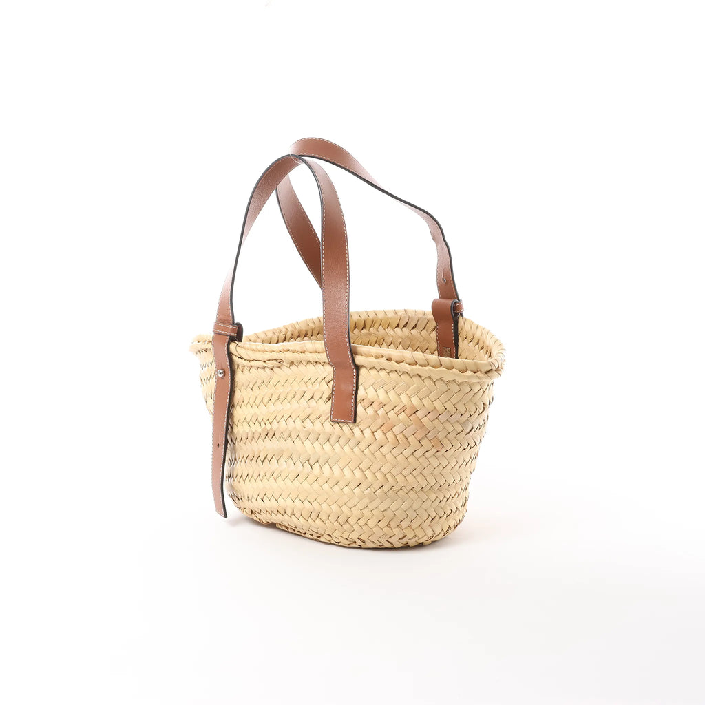 LOEWE Anagram Basket Small Raffia x Leather Handbag in Beige x Brown