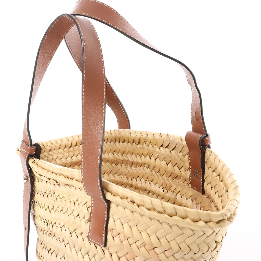 LOEWE Anagram Basket Small Raffia x Leather Handbag in Beige x Brown