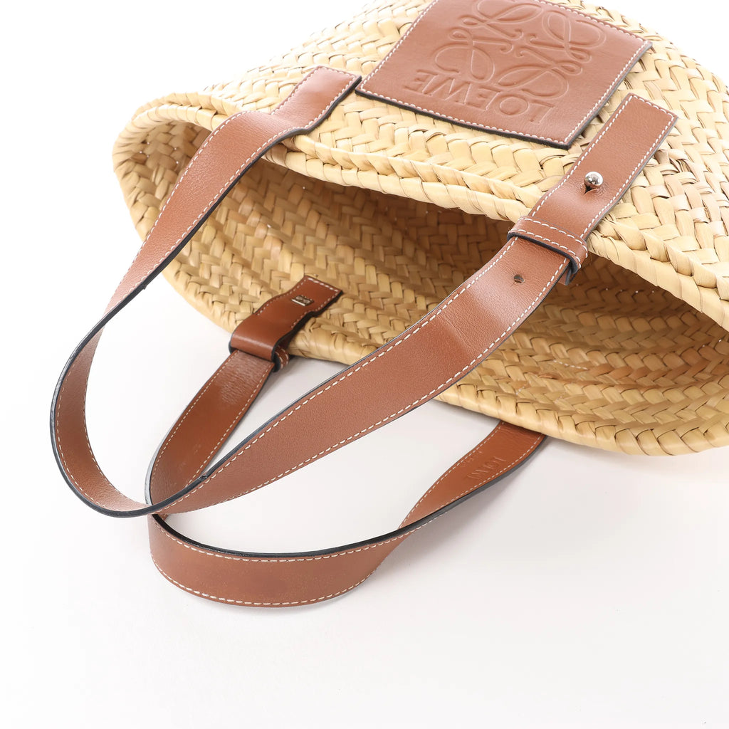 LOEWE Anagram Basket Small Raffia x Leather Handbag in Beige x Brown