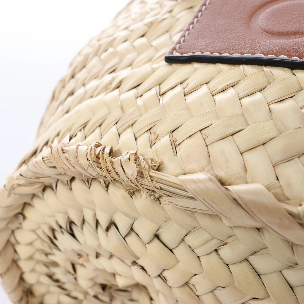 LOEWE Basket Large Raffia x Leather Handbag in Beige x Brown