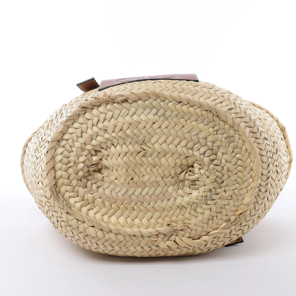 LOEWE Basket Large Raffia x Leather Handbag in Beige x Brown