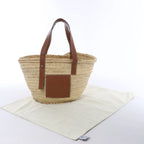 LOEWE Basket Large Raffia x Leather Handbag in Beige x Brown