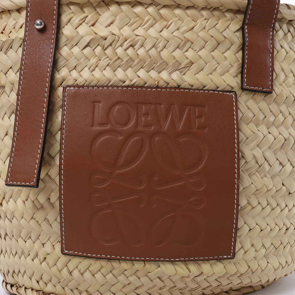 LOEWE Basket Large Raffia x Leather Handbag in Beige x Brown
