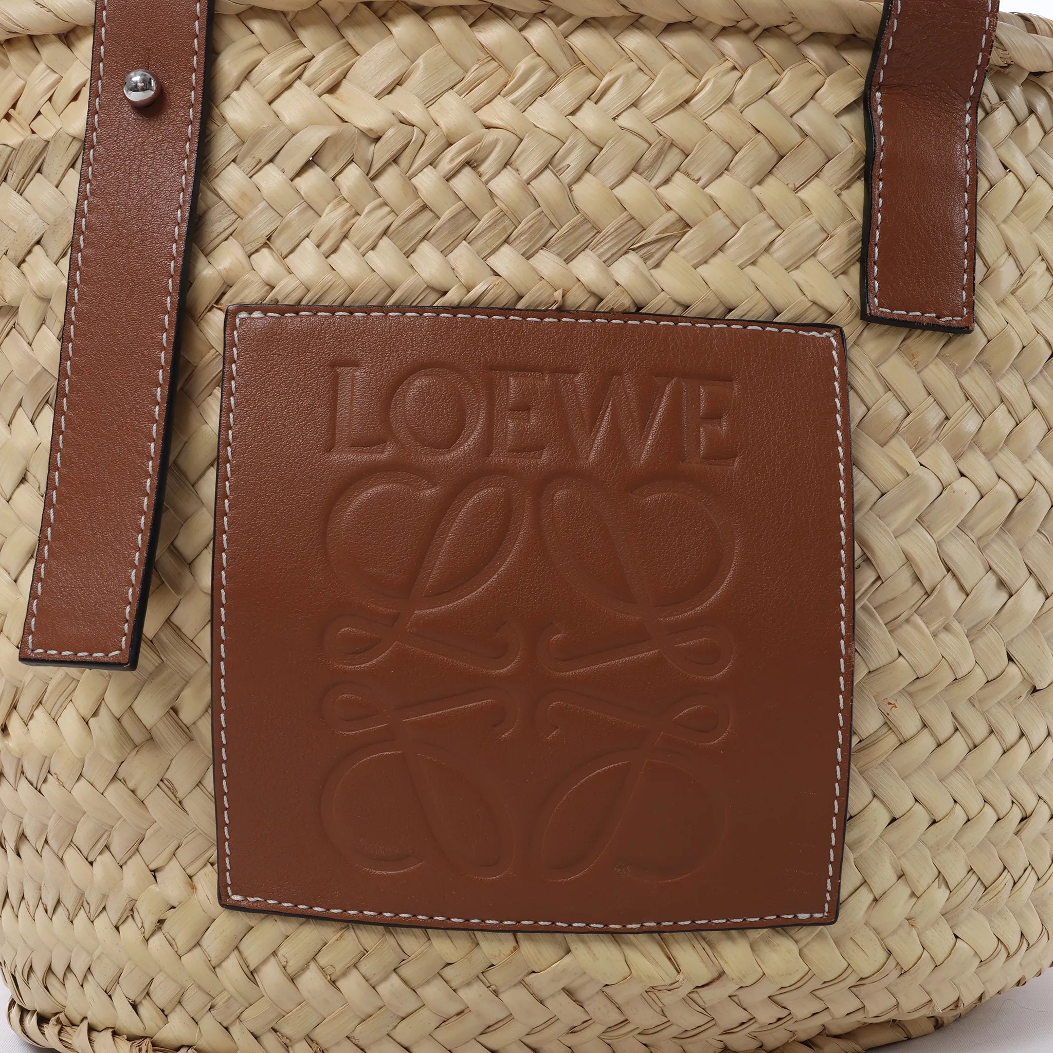 LOEWE Basket Large Raffia x Leather Handbag in Beige x Brown