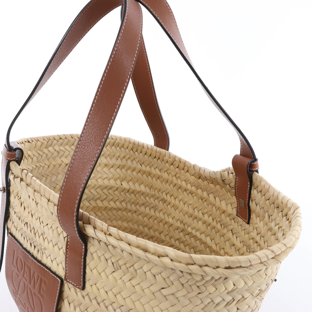 LOEWE Basket Large Raffia x Leather Handbag in Beige x Brown