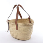 LOEWE Basket Large Raffia x Leather Handbag in Beige x Brown