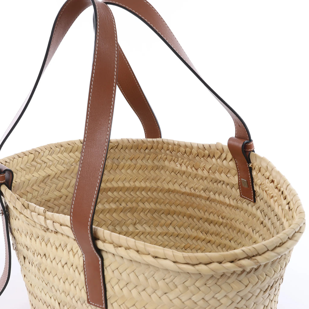 LOEWE Basket Large Raffia x Leather Handbag in Beige x Brown
