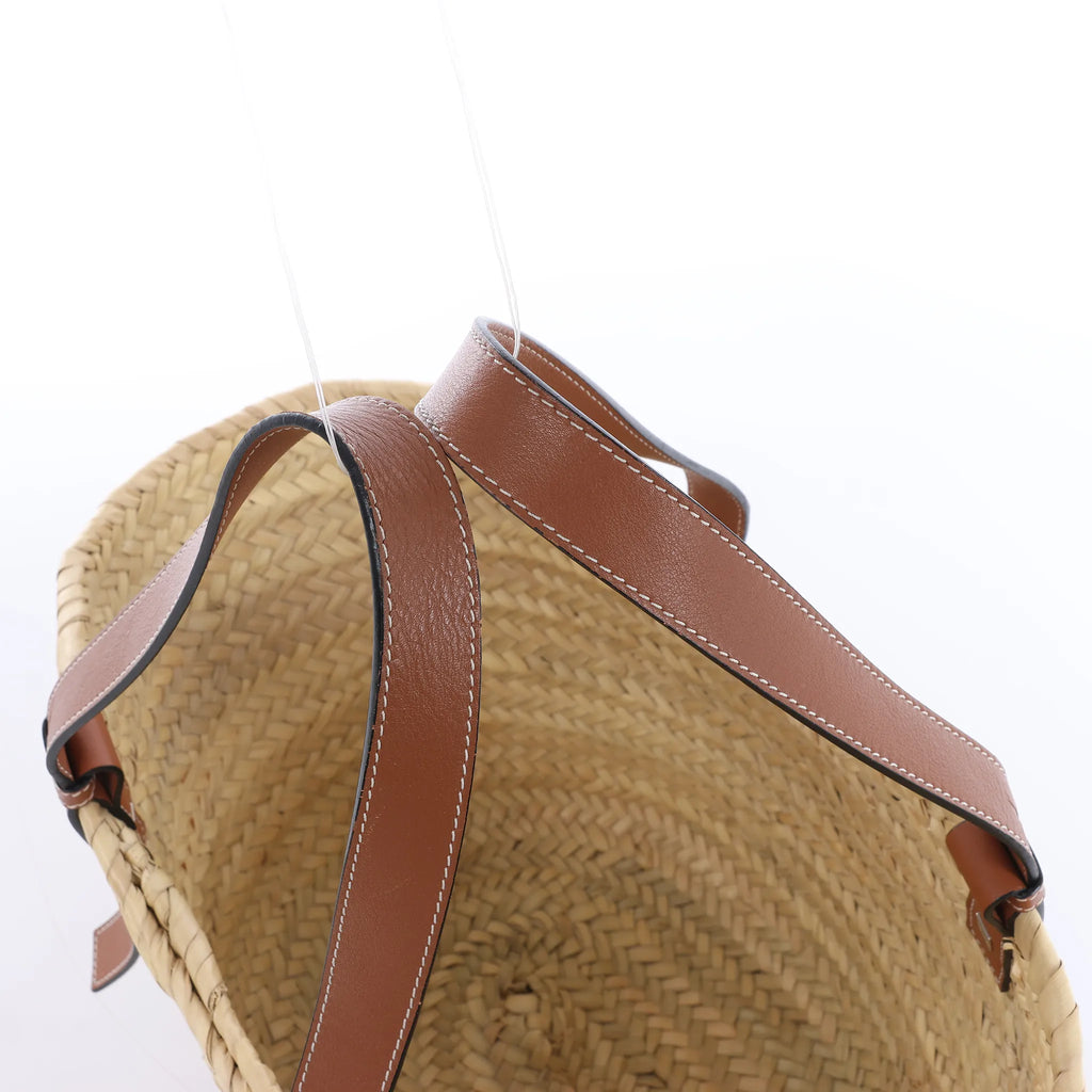 LOEWE Basket Large Raffia x Leather Handbag in Beige x Brown