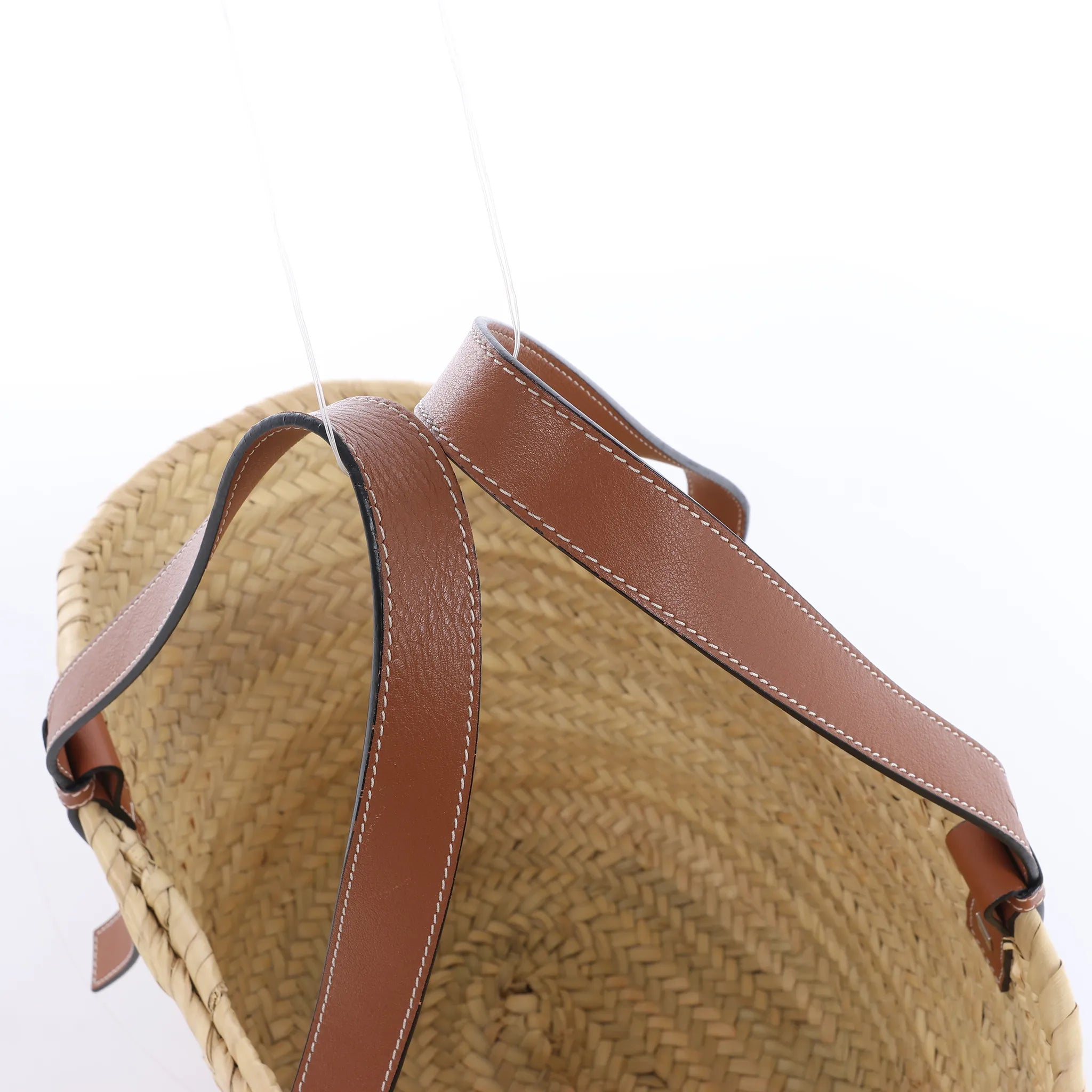 LOEWE Basket Large Raffia x Leather Handbag in Beige x Brown