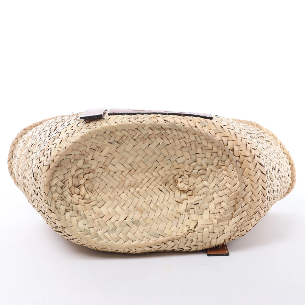 LOEWE Basket Medium Raffia x Leather Handbag in Beige x Brown