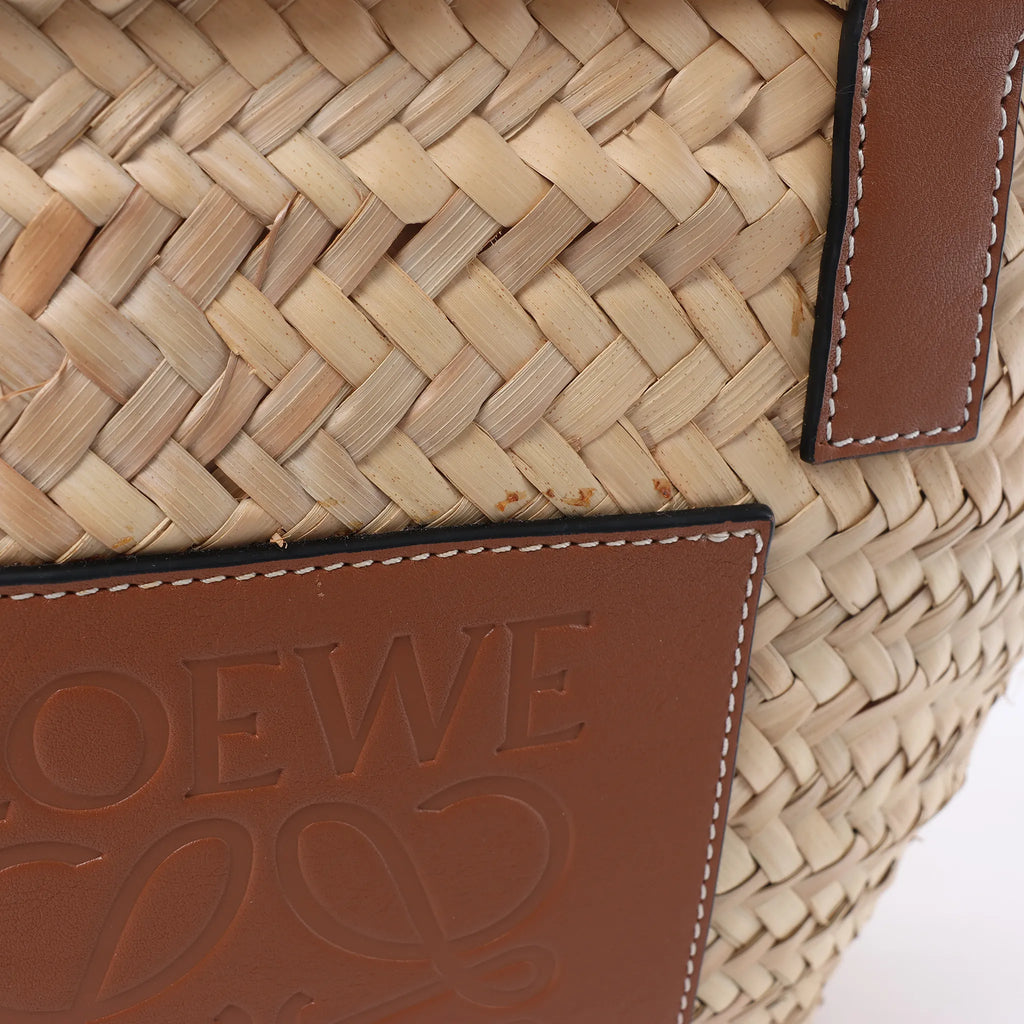 LOEWE Basket Medium Raffia x Leather Handbag in Beige x Brown