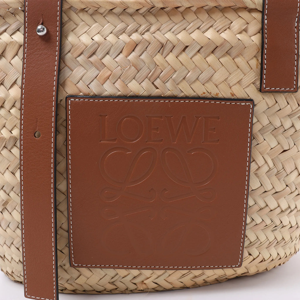 LOEWE Basket Medium Raffia x Leather Handbag in Beige x Brown
