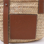 LOEWE Basket Medium Raffia x Leather Handbag in Beige x Brown