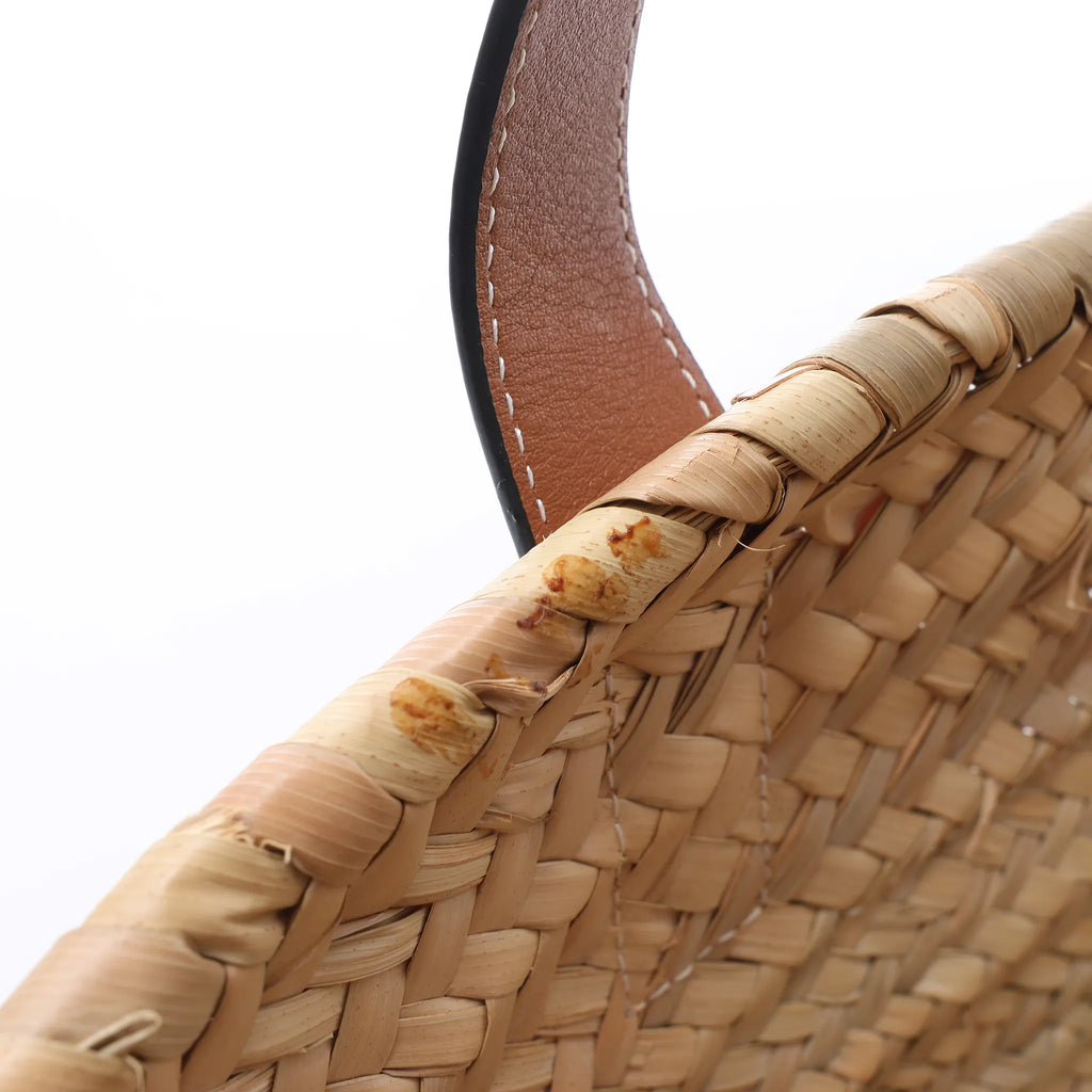LOEWE Basket Medium Raffia x Leather Handbag in Beige x Brown