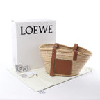 LOEWE Basket Medium Raffia x Leather Handbag in Beige x Brown