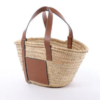 LOEWE Basket Medium Raffia x Leather Handbag in Beige x Brown