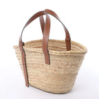 LOEWE Basket Medium Raffia x Leather Handbag in Beige x Brown