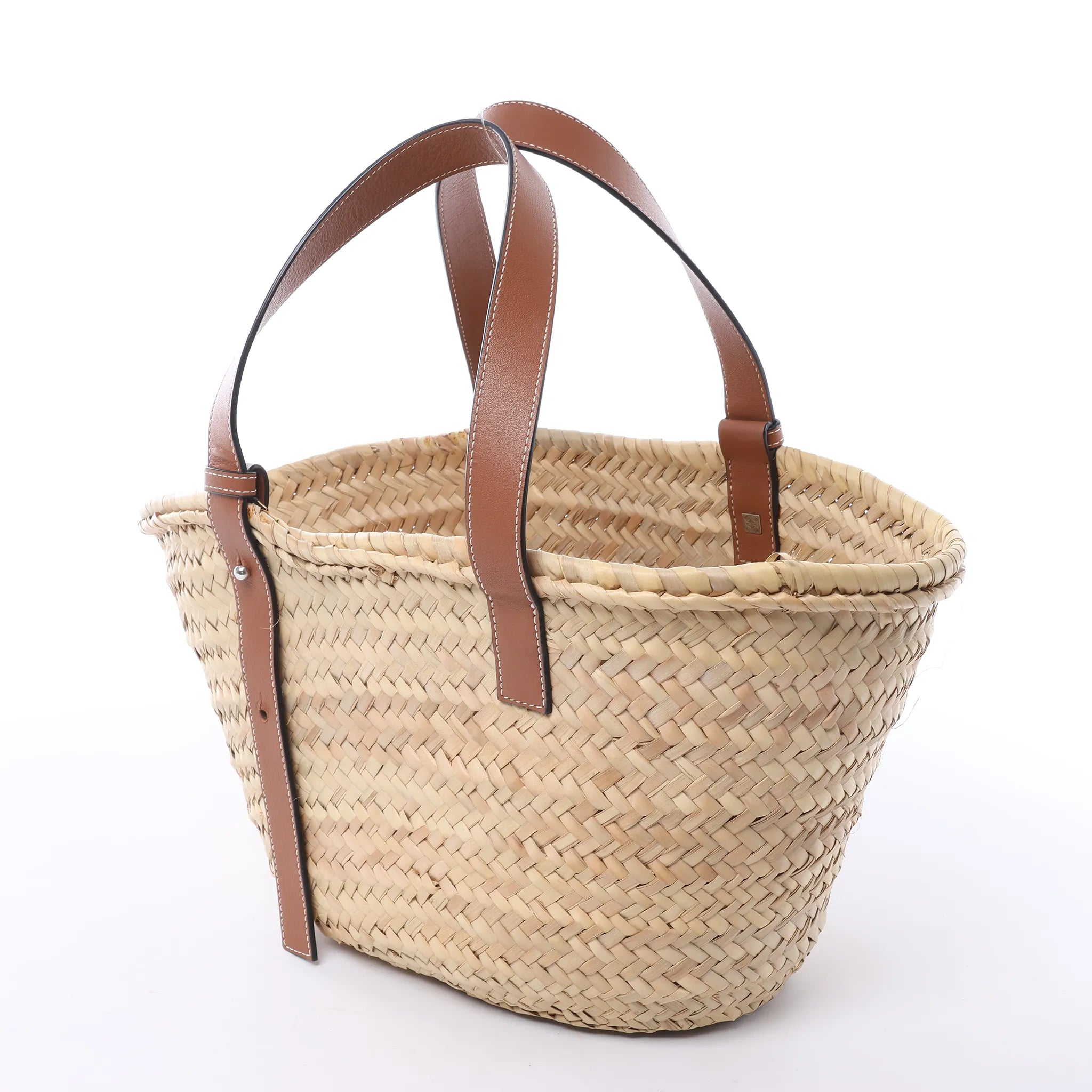 LOEWE Basket Medium Raffia x Leather Handbag in Beige x Brown