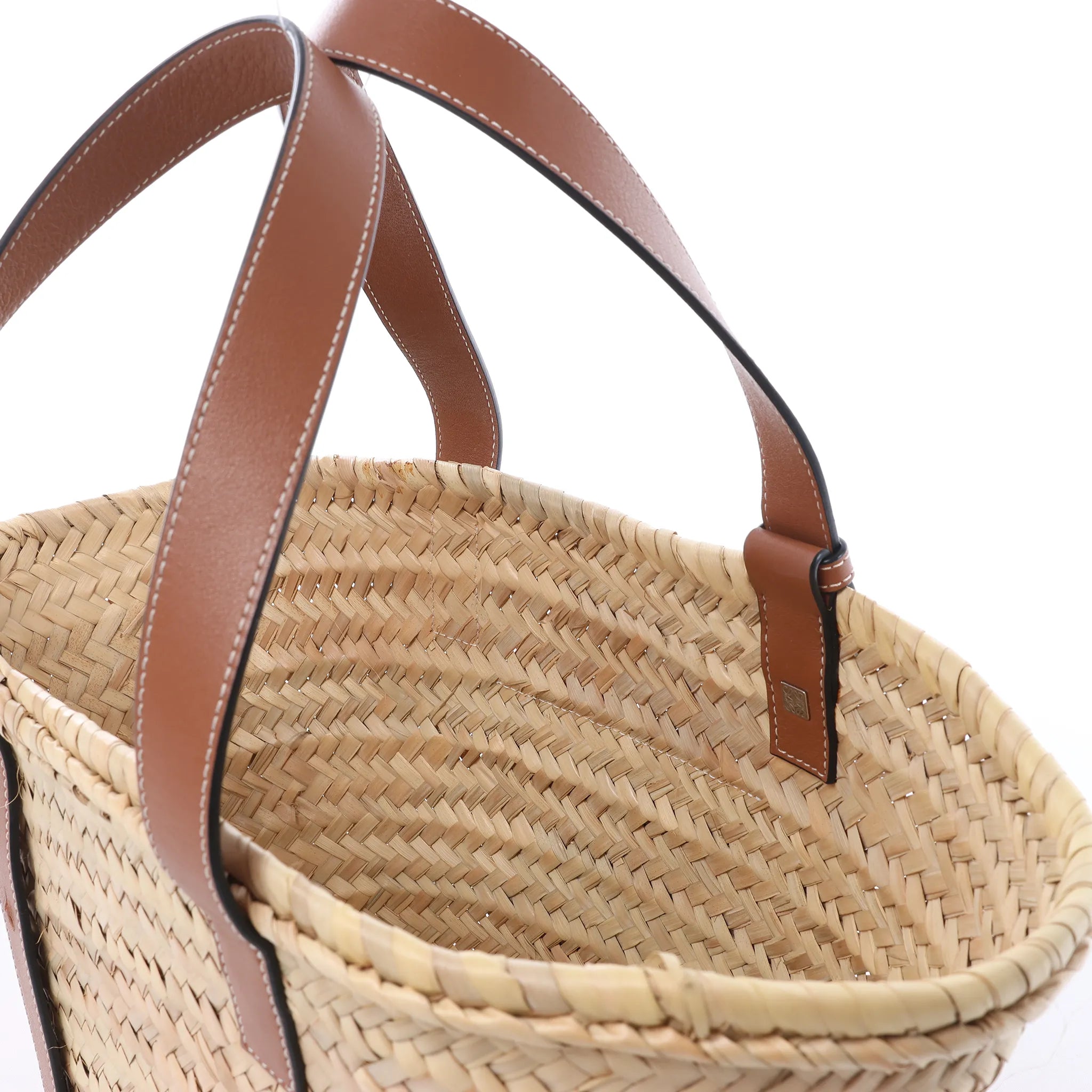 LOEWE Basket Medium Raffia x Leather Handbag in Beige x Brown