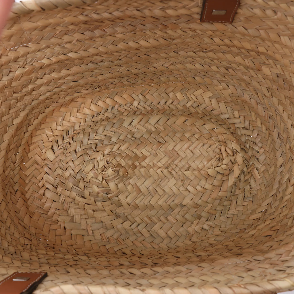 LOEWE Basket Medium Raffia x Leather Handbag in Beige x Brown