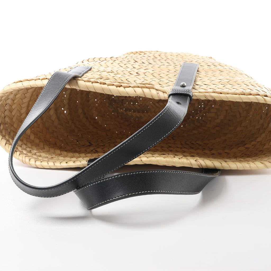 Bolso de hombro LOEWE Basket Mediano en Rafia y Piel Beige x Negro