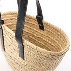 Bolso de hombro LOEWE Basket Mediano en Rafia y Piel Beige x Negro