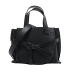 Black Loewe Gate Top Handle leather handbag with double top handles, wide shoulder strap, front knotted leather detail and embossed Anagram logo.